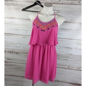 Xhilaration Fusha Pink Flutter Chiffon Sun Dress Sz Small